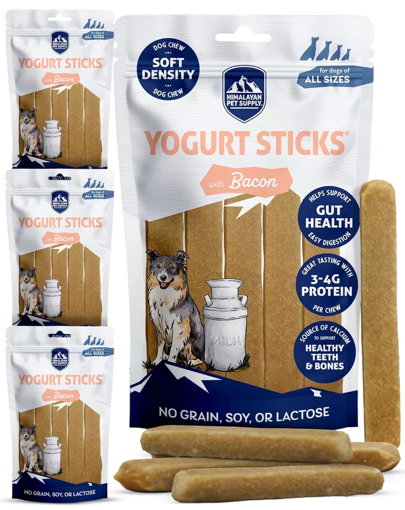Himalayan Dog Chew Yaourt – Bâtonnets Saveur Bacon, Prébiotiques & Probiotiques, Sans Lactose ni Gluten, Snack Digestif pour Chiens, Fabriqué aux Etats-Unis, Lot de 4