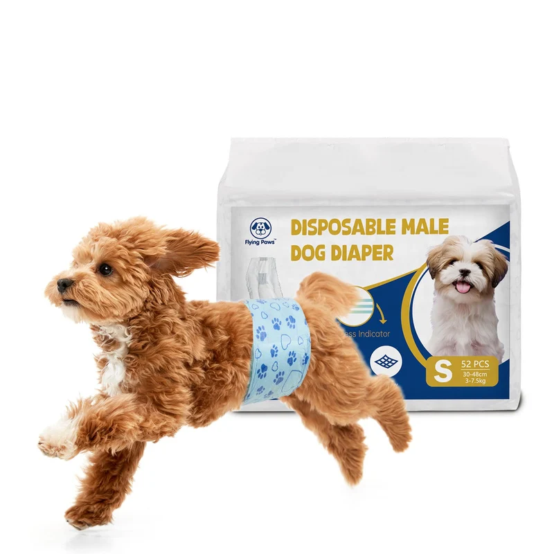 Flying Paws - Couches mâles pour chien avec indicateur d'humidité, jetables, 52 unités (Taille S)