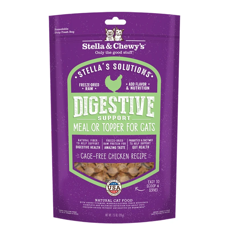 Stella & Chewy's – Solutions Digestives: Amélioration digestif au poulet sans cage, lyophilisé cru, sans céréales – 7,5 oz