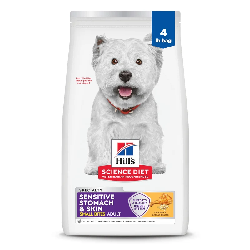 Hill's Science Diet Adult Sensitive Stomach & Skin — Petites bouchées au poulet, croquettes 4 lb