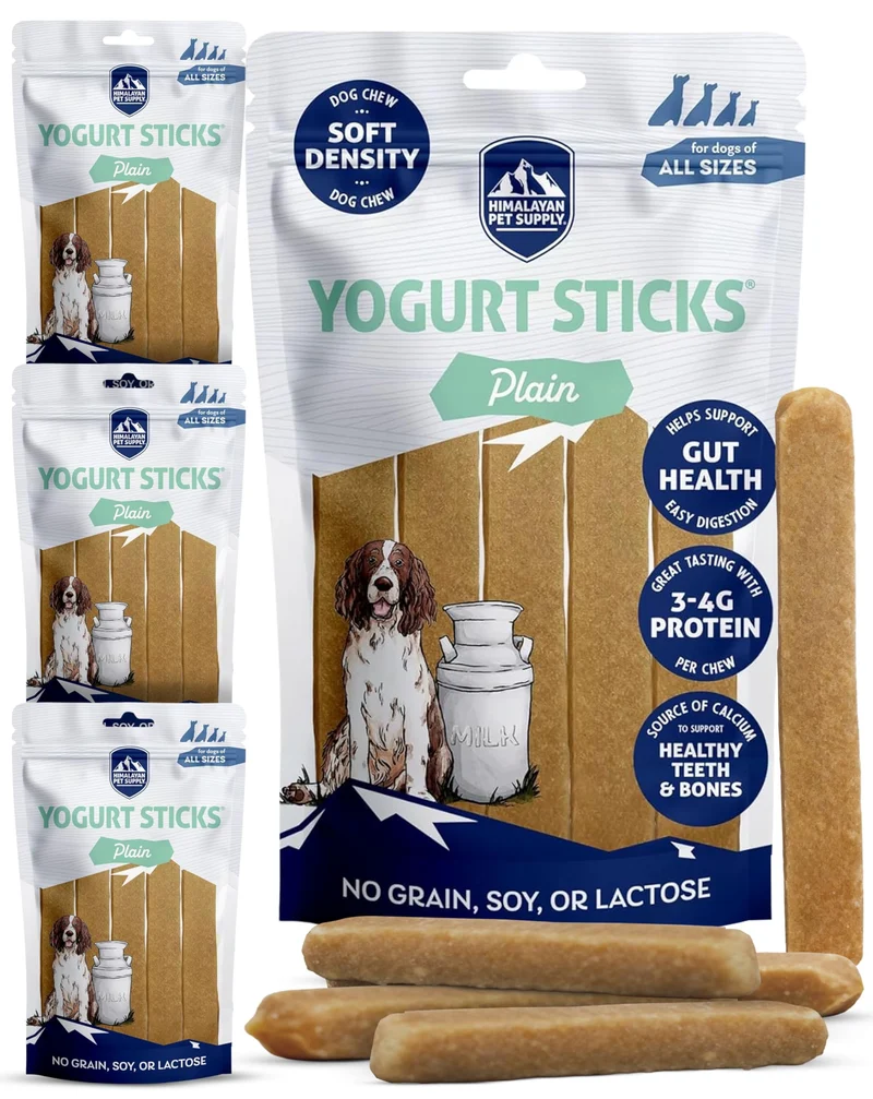 Himalayan Dog Chew Yogurt Sticks – Bâtonnets yaourt pour chiens, prébiotiques & probiotiques, sans lactose et gluten, fabriqué aux États‑Unis, lot de 4