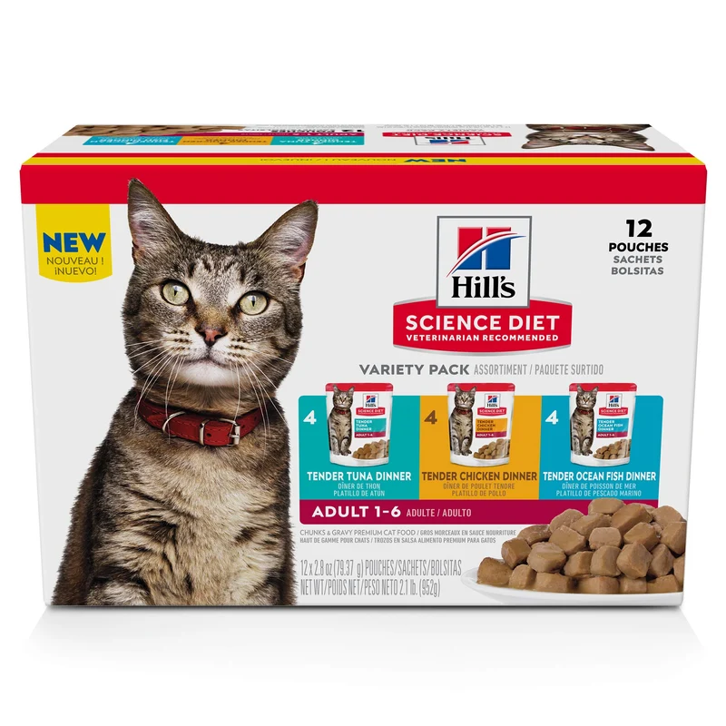Hill's Science Diet Adulte 1-6 Chat – Sachets Humides Variété (Poulet, Thon & Poisson Océan), 12 x 2,8 oz
