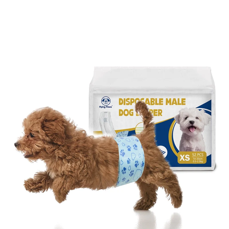 Couches pour chien mâle Flying Paws avec indicateur d humidité – 52 couches, taille XS
