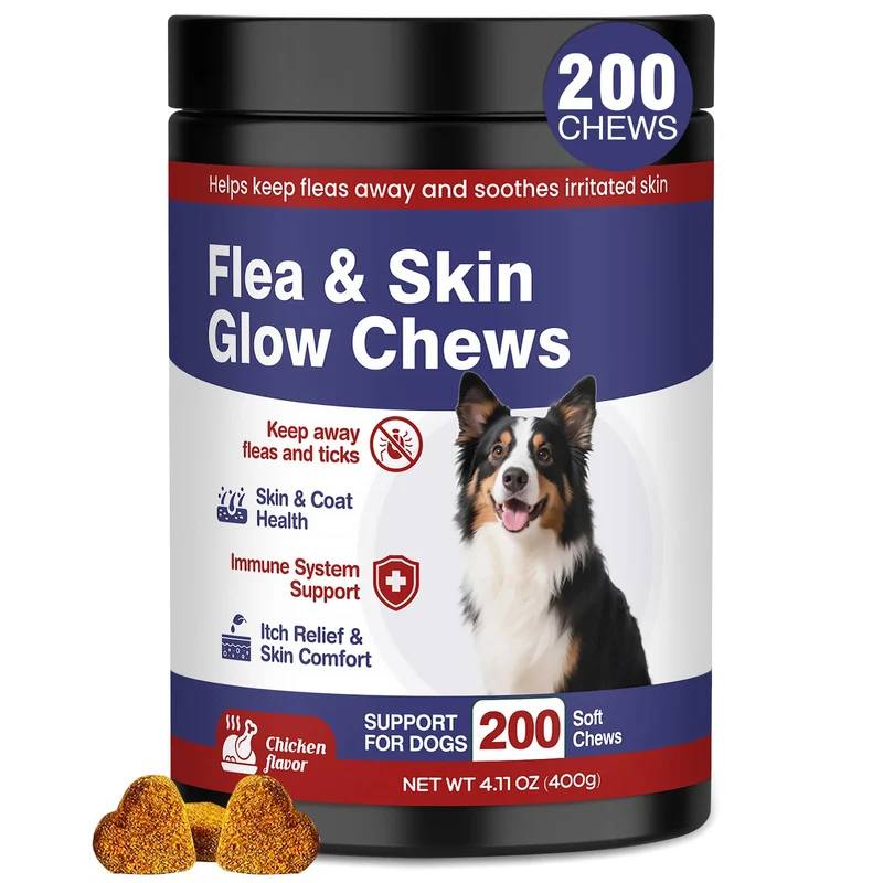 Hyjykd Prévention Puces et Tiques pour Chiens – Friandises Omega, Pelage et Peau