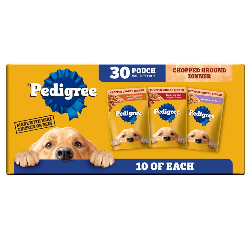 Pedigree Chopped Ground Dinner – Sachets Humides pour Chiens Adultes, Pack Variété 30 sachets de 3,5 oz