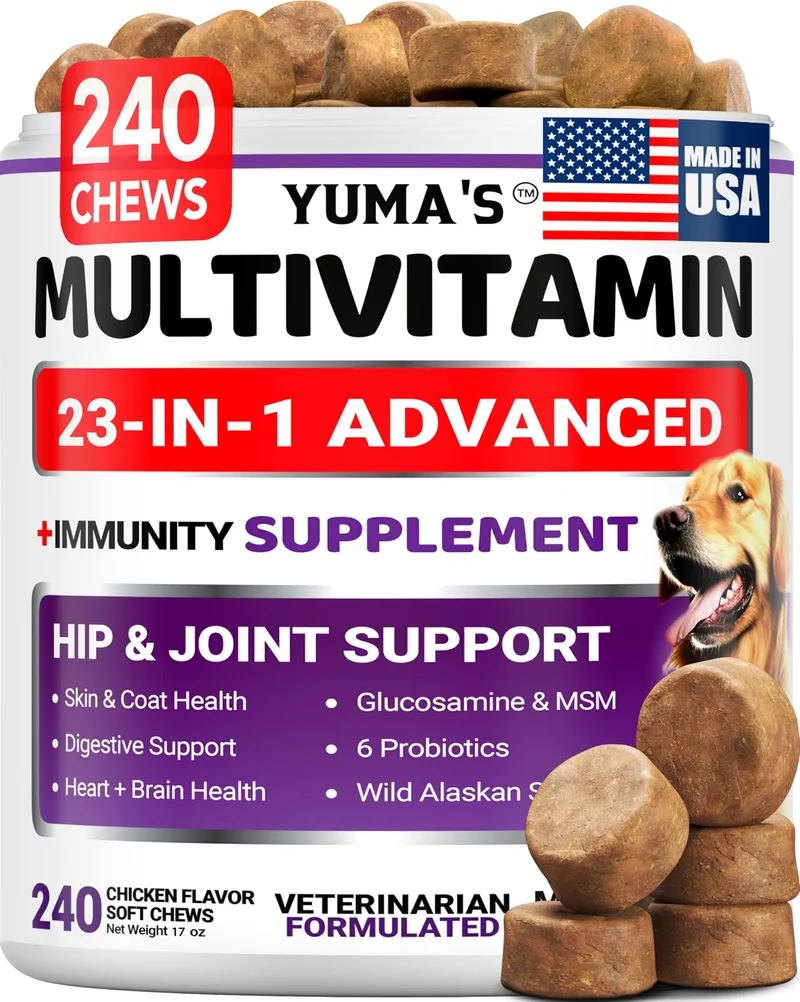 YUMA'S – Vitamines et suppléments pour chiens | 240 friables à mâcher avec glucosamine et probiotiques
