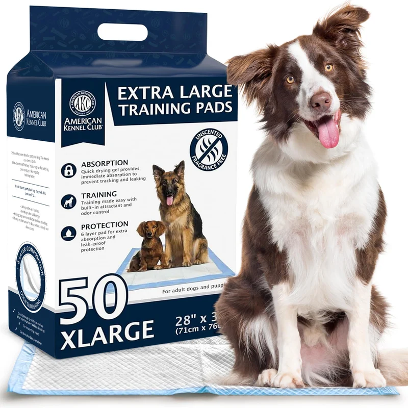 American Kennel Club Tapis d’Entraînement pour Chiots – Absorbants et Séchage Ultra Rapide, 50 Tapis XL 28 x 30 cm, Sans Parfum
