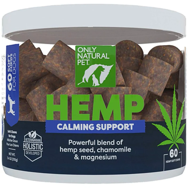 Only Natural Pet - Friandises molles au chanvre pour chien — Apaisement du stress et anxiété — L-Theanine, Camomille et Mélisse — 60 unités