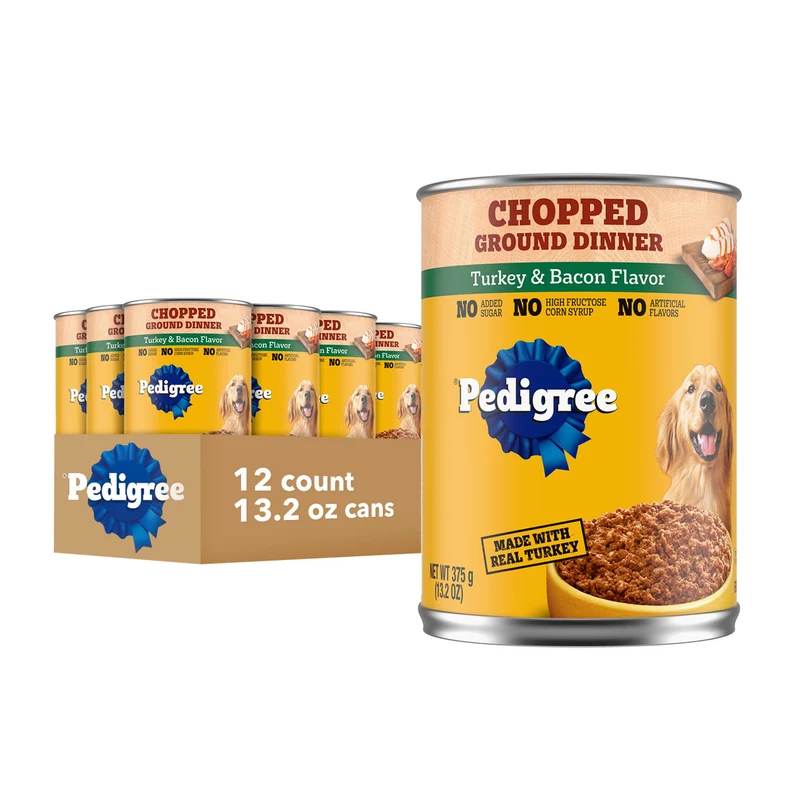 Pedigree Repas Haché Dinde et Bacon – Aliment Humide pour Chien Adulte, Boîtes 12 × 13,2 oz