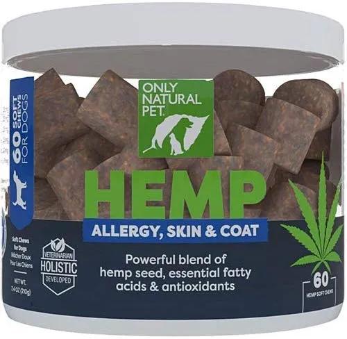 Only Natural Pet Friandises Molles Allergie Peau et Poil pour Chiens – Oméga-3, Soin Calmant et Soutien Immunitaire (60 unités) (AL.)