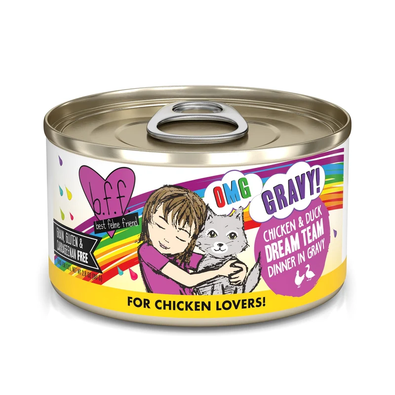 Weruva B.F.F. OMG – Meilleur Ami Félin Oh My Gravy ! Poulet et Canard en Sauce, 12 Boîtes de 80 g