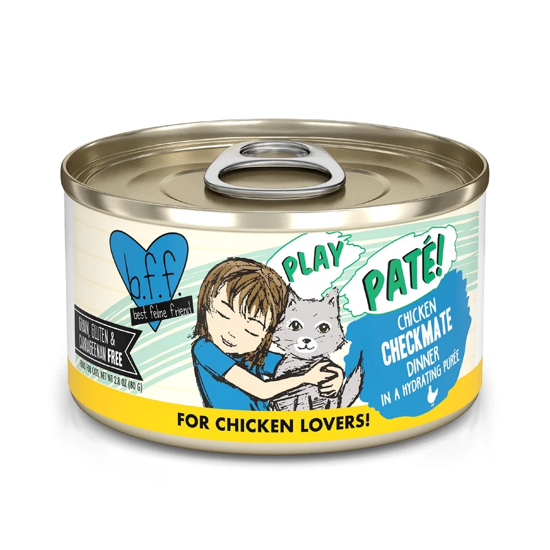 Weruva B.F.F. Play – Paté pour Chats, Poulet, Boîte de 2,8 oz (Lot de 12), Sans céréales