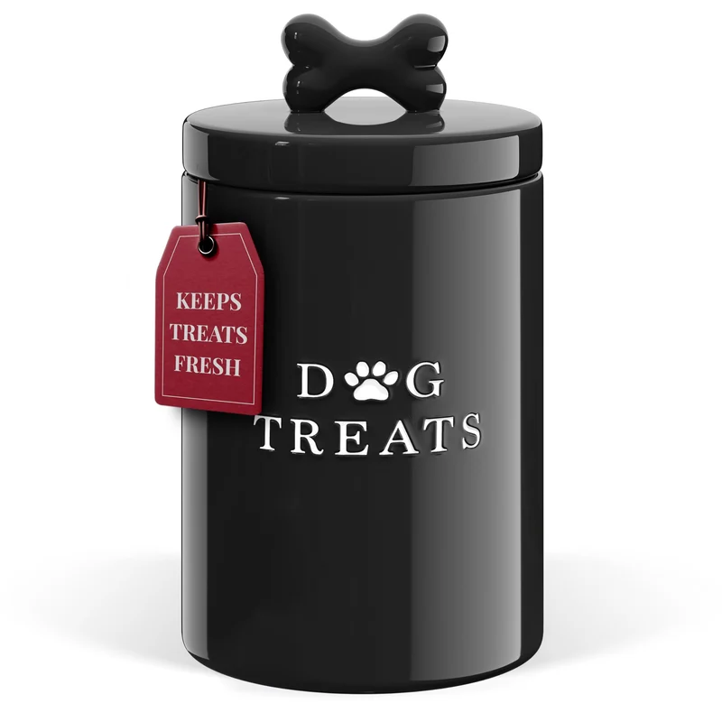Barnyard Designs Grand Conteneur Hermétique pour Friandises de Chien – Jarre Céramique Noire au Style Rustique