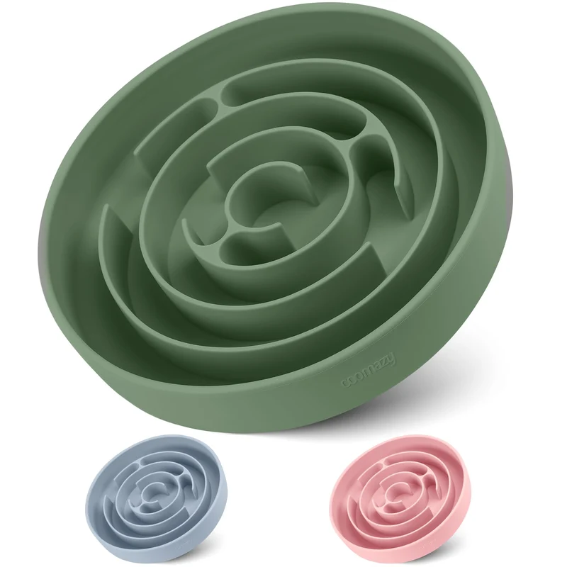 Coomazy Bol Lent Extra Grand en Silicone avec Ventouses – Anti-Glouton, Non-Slip, Pour Grands Chiens, Vert Avocat, 5 Tasses