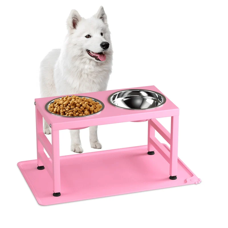 ADENGL Support Élevé Rose pour Chiens Grands — Bols Inox 42oz et Tapis Anti-Débordement