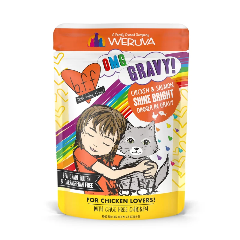Weruva B.F.F. OMG – Meilleur Ami Félin Oh My Gravy ! Poulet & Saumon en Sauce, Poche de 2,8 oz (Lot de 12)