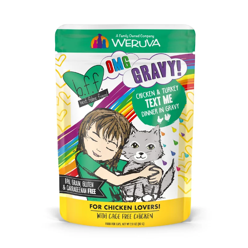 Weruva B.F.F. OMG - Mon Meilleur Ami Félin Oh My Gravy ! Poulet & Dinde en Sauce Text Me, 2,8 oz, Pack de 12