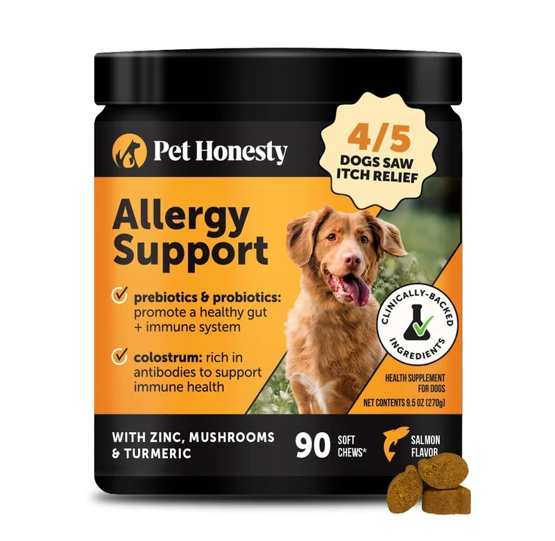 Pet Honesty – Friandises Allergies & Immunité pour Chiens (Saumon, Colostrum, Probiotiques, Curcuma) – 90 Friandises, Recommandé par les Vétérinaires