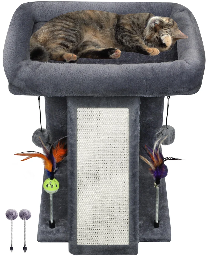 TWDEPART Arbre à chat tour intérieur gris – poste de grattage et plateforme douillette