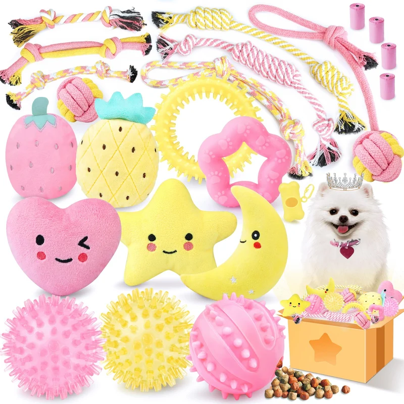 XIUGOAL Jouets Rose pour Chiot — Lot de 23 Pièces pour Dentition et Jeu Interactif