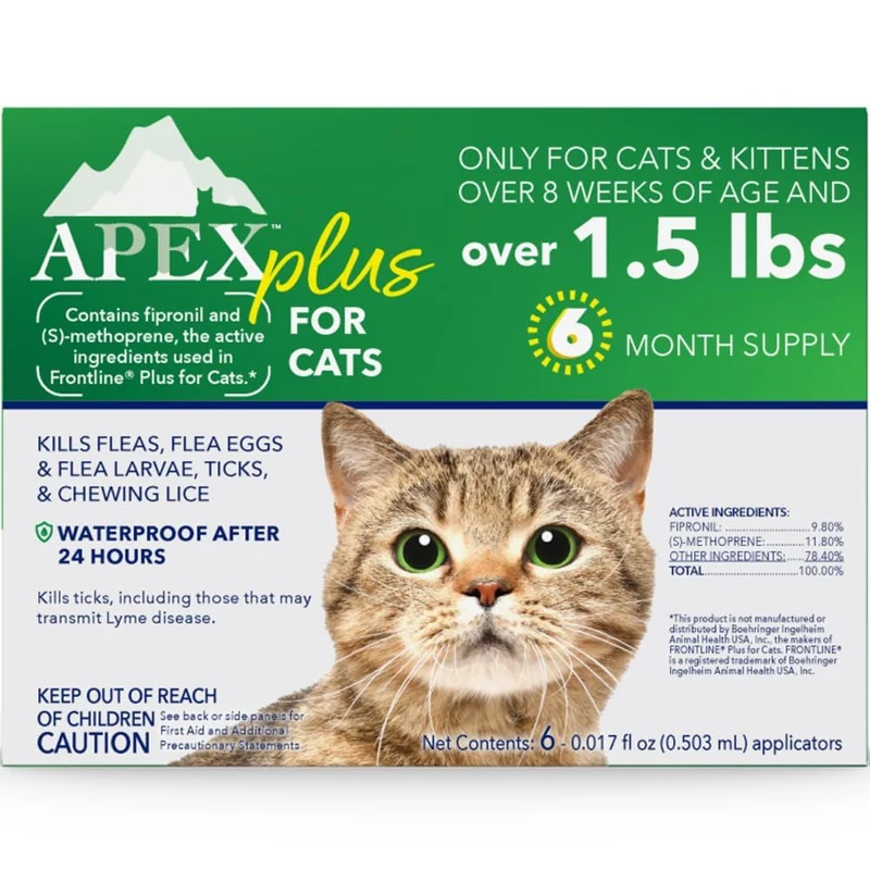 APEX ANIMAL HEALTH Apex Plus Chat — Traitement Puces et Tiques, 6 Mois, Étanche | Activation 24 h