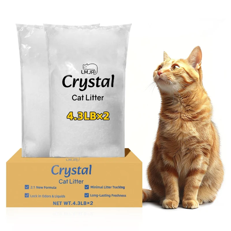 LMJP Litière Cristal pour Chat – Absorption rapide, Contrôle des Odeurs, Sans Parfum, Longue Durée (Lot 2×4,3 livres)
