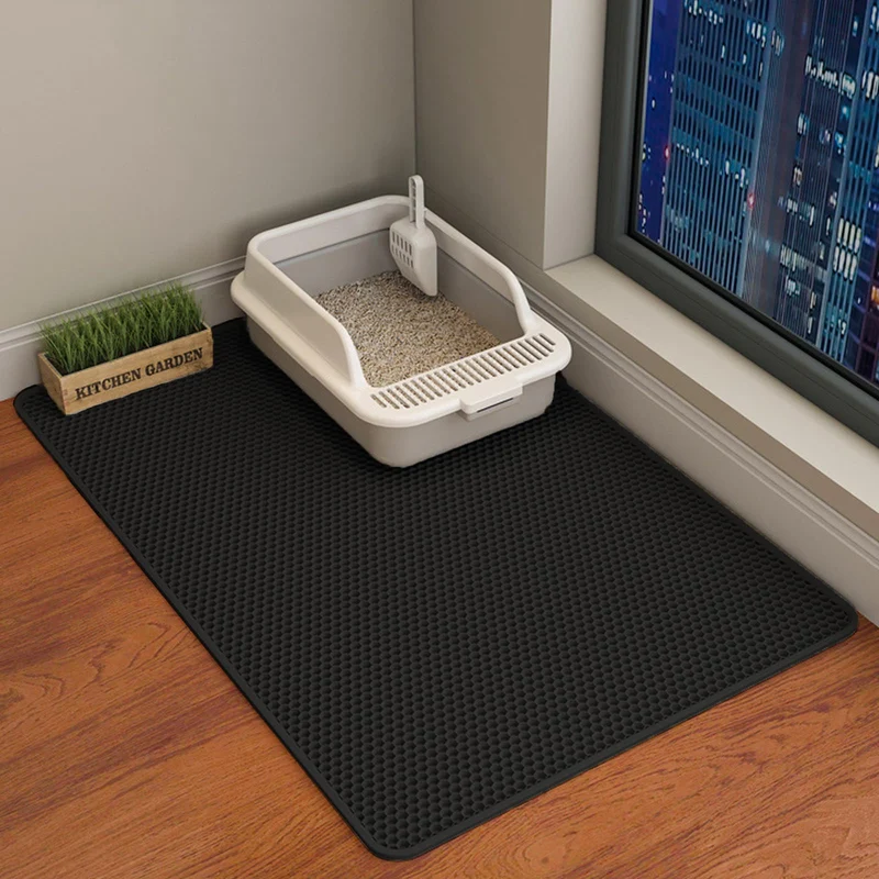 HCY&WLD Tapis Litière pour Chat – Double Couche EVA, 35x24 pouces, Noir, Antidérapant et Étanche