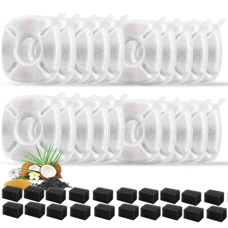 Porens – 40 Filtres Fontaine Chat 95 oz (2,8 L) + 20 Eponges Pré-Filtre