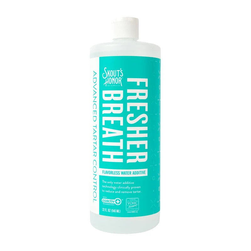 SKOUT'S HONOR Fresher Breath Additif Eau – Saveur Neutre, VOHC Tartre, Sans Brossage, Pour Chiens et Chats, 32 oz (946 ml)