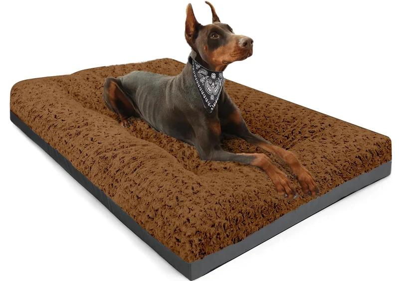 POCBLUE Panier Chien Large 35x23 – Coussin Douillet Lavable, Antidérapant, Pour Cage Marron