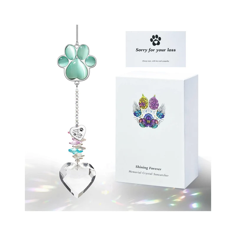 AMETHUARTZ Suncatcher Mémorial pour Animaux – Cadeau de deuil pour chiens et chats en cristal Jade