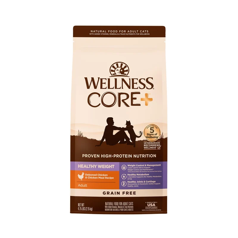 Wellness CORE+ Poids Sain – Croquettes Sans Céréales au Poulet pour Chat Adulte, 2,15 kg | Wellness