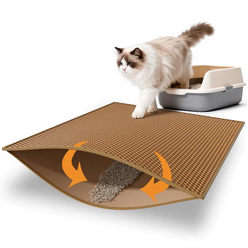 Pieviev Tapis litière pour chats — Double couche étanche, 30 x 24 pouces (76 x 61 cm), Marron