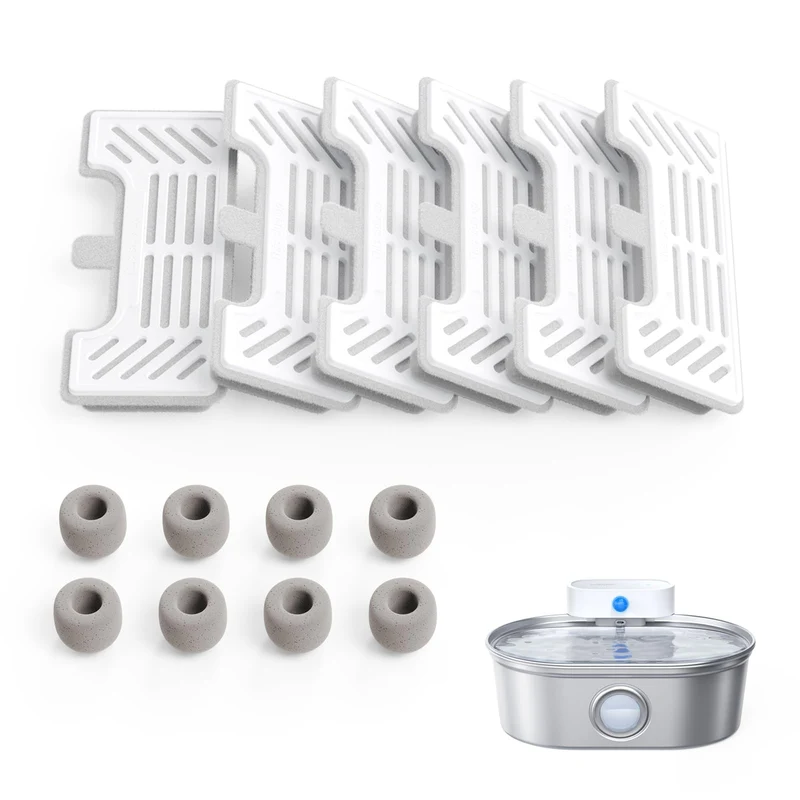 uahpet : 6 filtres de remplacement et 8 éponges – Fontaine Pro en acier inoxydable (version fenêtre du niveau d'eau)