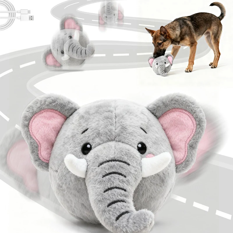 Jouet interactif Hanarook pour chiens – Éléphant auto-mouvant et recharge Type-C