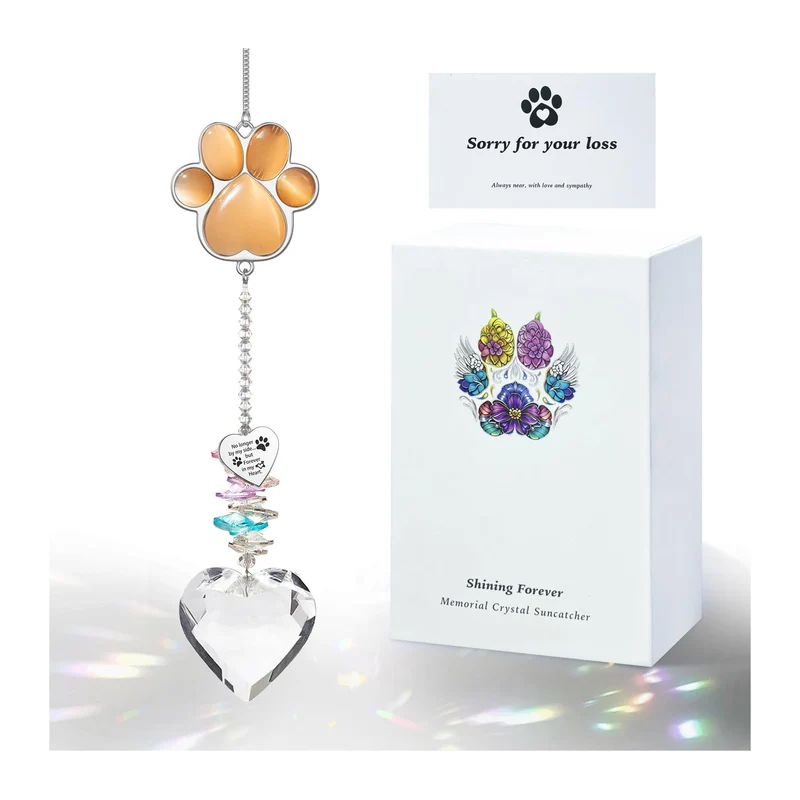 AMETHUARTZ Suncatcher Mémorial pour Animaux — Cadeau de Deuil pour Chiens et Chats (Orange/Rouge)
