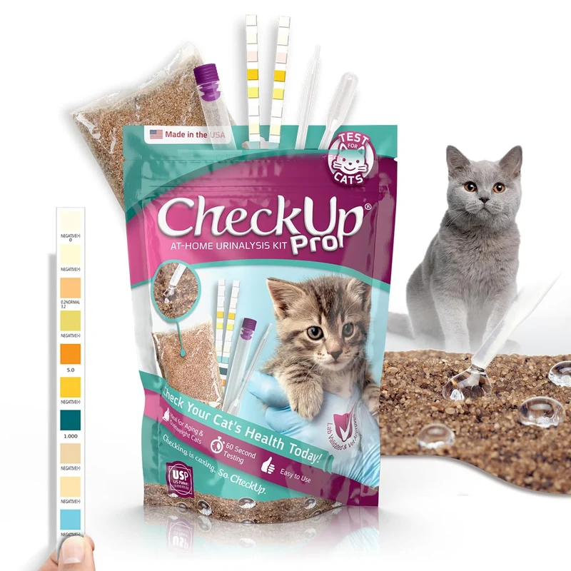 KIT4CAT CheckUp Pro : Test Bien-être Félin à Domicile avec Litière Hydrophobe et Bandelettes (10 Indicateurs)