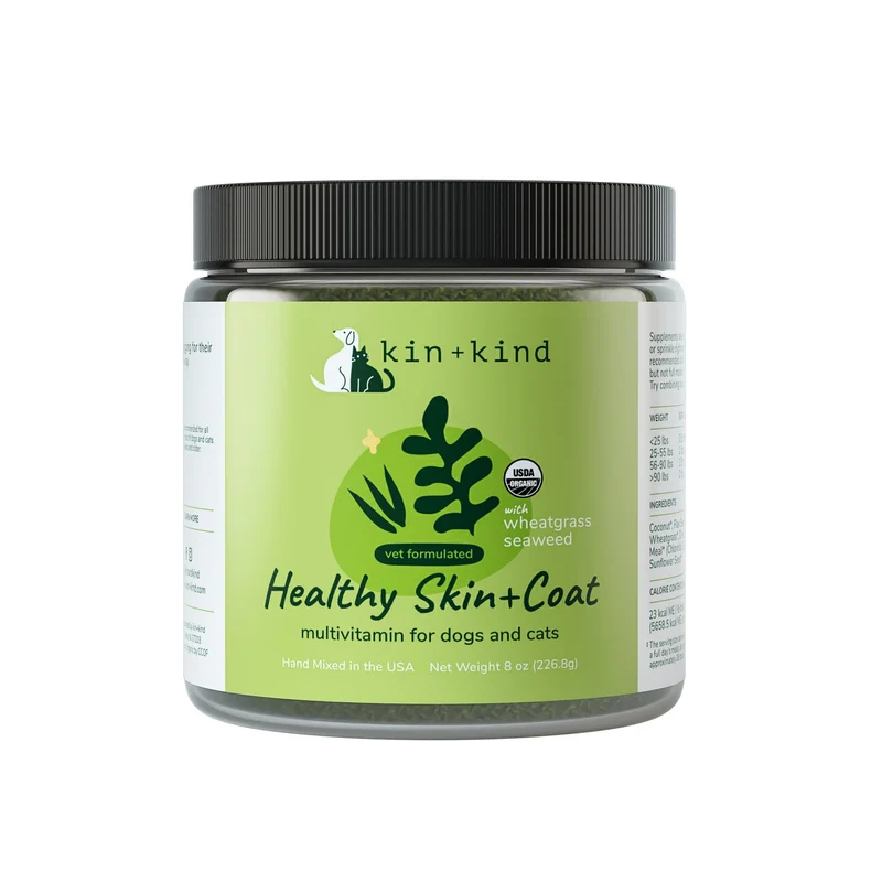kin+kind Skin and Coat – Complément biologique pour chiens et chats, pelage brillant et peau hydratée – 8 oz