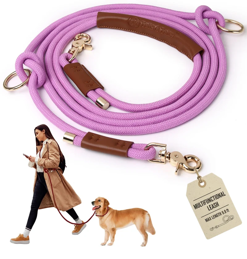 Laisse mains libres Tails & Tales – 9,8 ft, 2 chiens, Opera Mauve