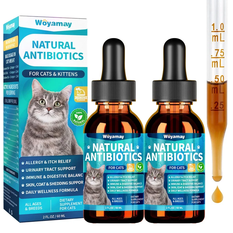 Woyamay antibiotiques naturels pour chats — soutien immunitaire et allergies — flacon 120 ml