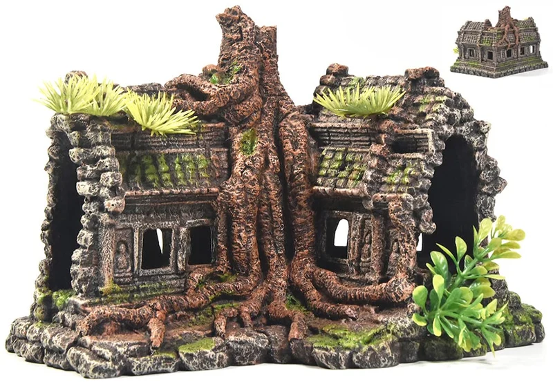 PTFJZ Décoration Aquarium Grande Taille – Abri Reptile, Temple Ruines et Grotte Betta