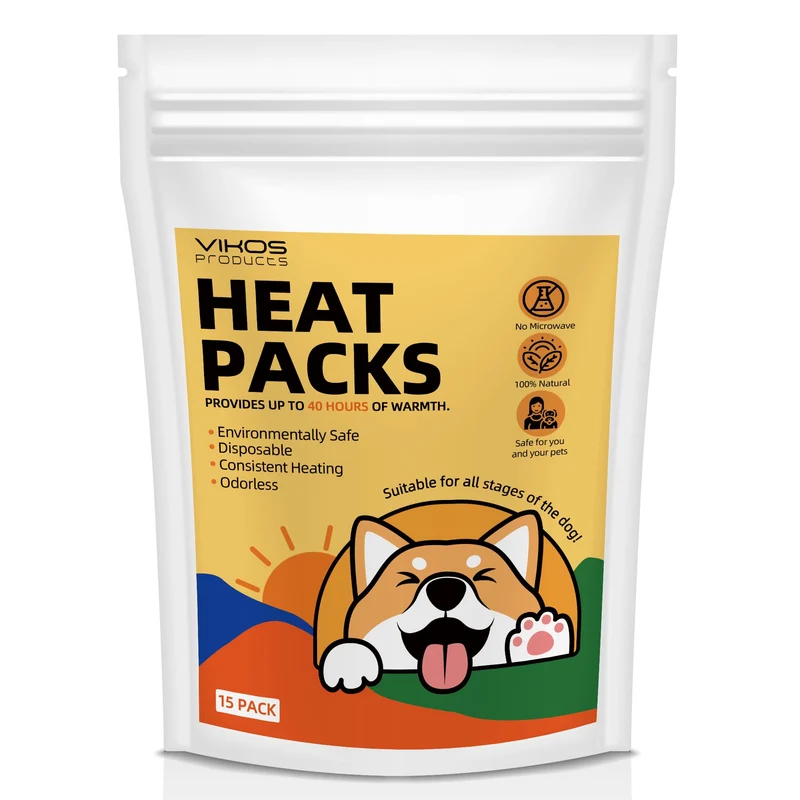 VIKOS Products – Pack de 15 Sachets Chauffants pour Chiots et Chiens, Environ 40 Heures de Chaleur