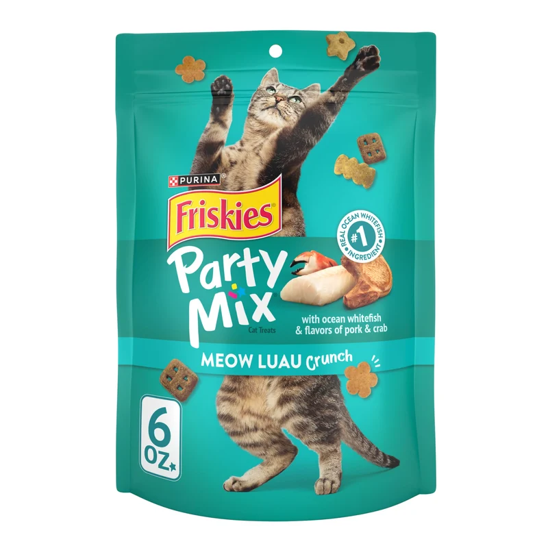 Purina Friskies Party Mix Meow Luau Crunch – Friandises pour chats adultes (pack de 6 sachets 6 oz)