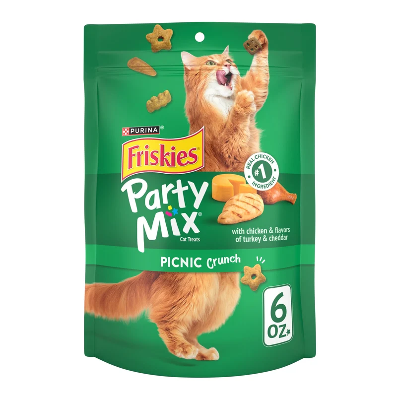 Purina Friskies Party Mix Picnic Crunch – Friandises croustillantes pour chats adultes (Lot de 6 sachets 6 oz)