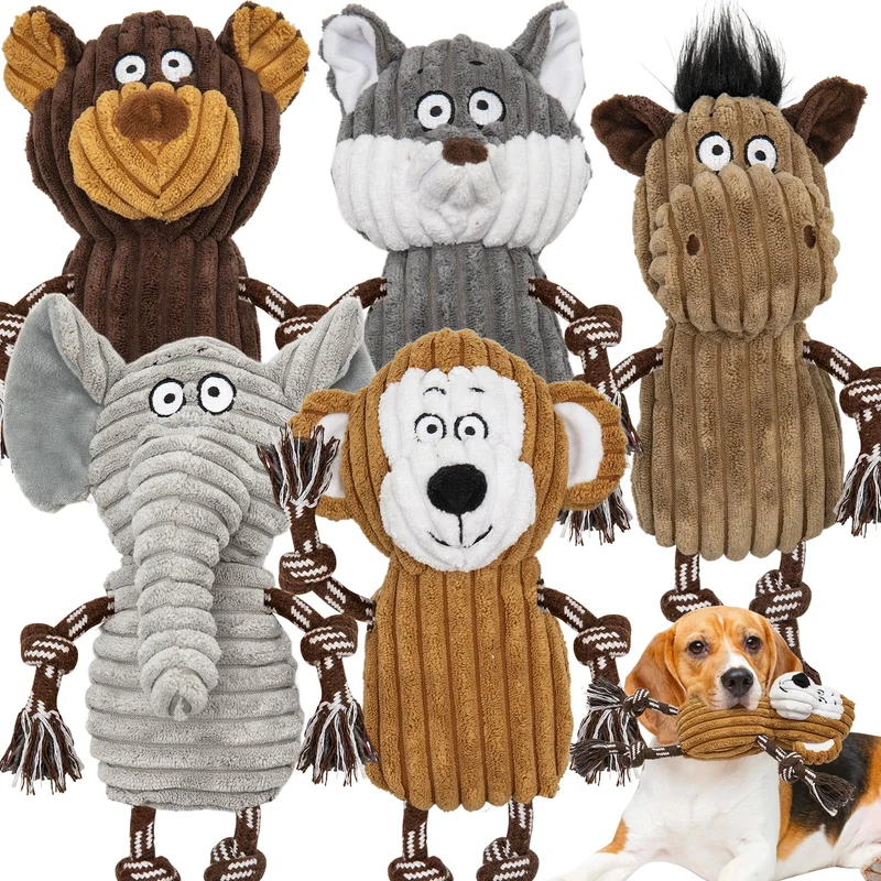 Luudoogs – Pack de 5 Jouets Siffleurs en Peluche pour Chiens de Toutes Tailles avec Corde