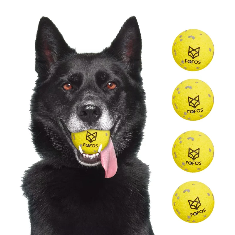 FOFOS Balle Tennis pour Chiens — Jouet de Mastication Agressif, Dentition et Flottaison, Lot de 4 (2,75 pouces)
