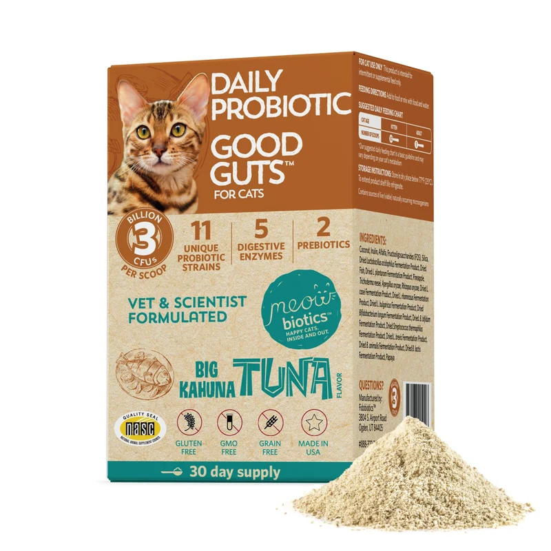Meowbiotics Good Guts pour Chats — Probiotiques en Poudre Saveur Thon, 11 Souches, 30 Jours