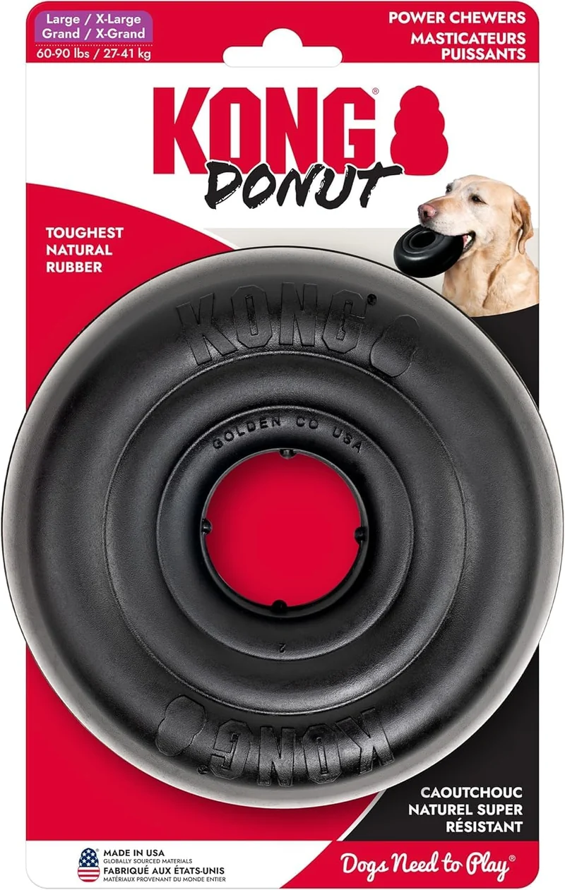 KONG Extreme Donut – Jouet Durable en Caoutchouc Naturel pour Chiens Puissants (Grand/XL) – Sûr pour Dents et Gencives, Rebond et Rouleau