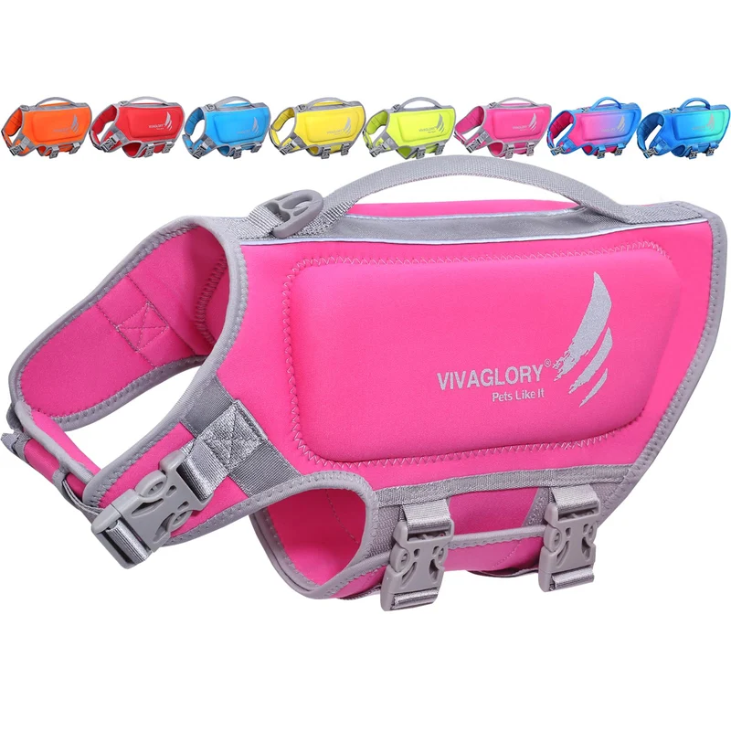 VIVAGLORY Gilet de Natation pour Chien – Haute Flottabilité avec Poignée, XS, Rose