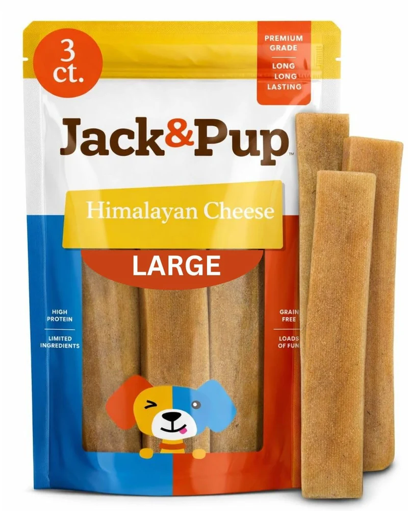 Jack&Pup Friandises Fromage de Yak Himalayan – Os Durs pour Grands Chiens (9 oz, lot de 3 bâtons)